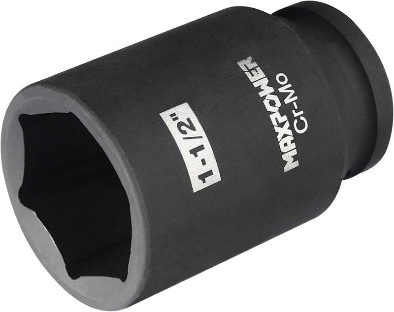 Max Power 3/4 Inch Drive 1-1/2 Inch Deep Impact Socket with 6-Point Design, Made with Heat-Treated Chrome Molybdenum Steel, SAE - Image 1